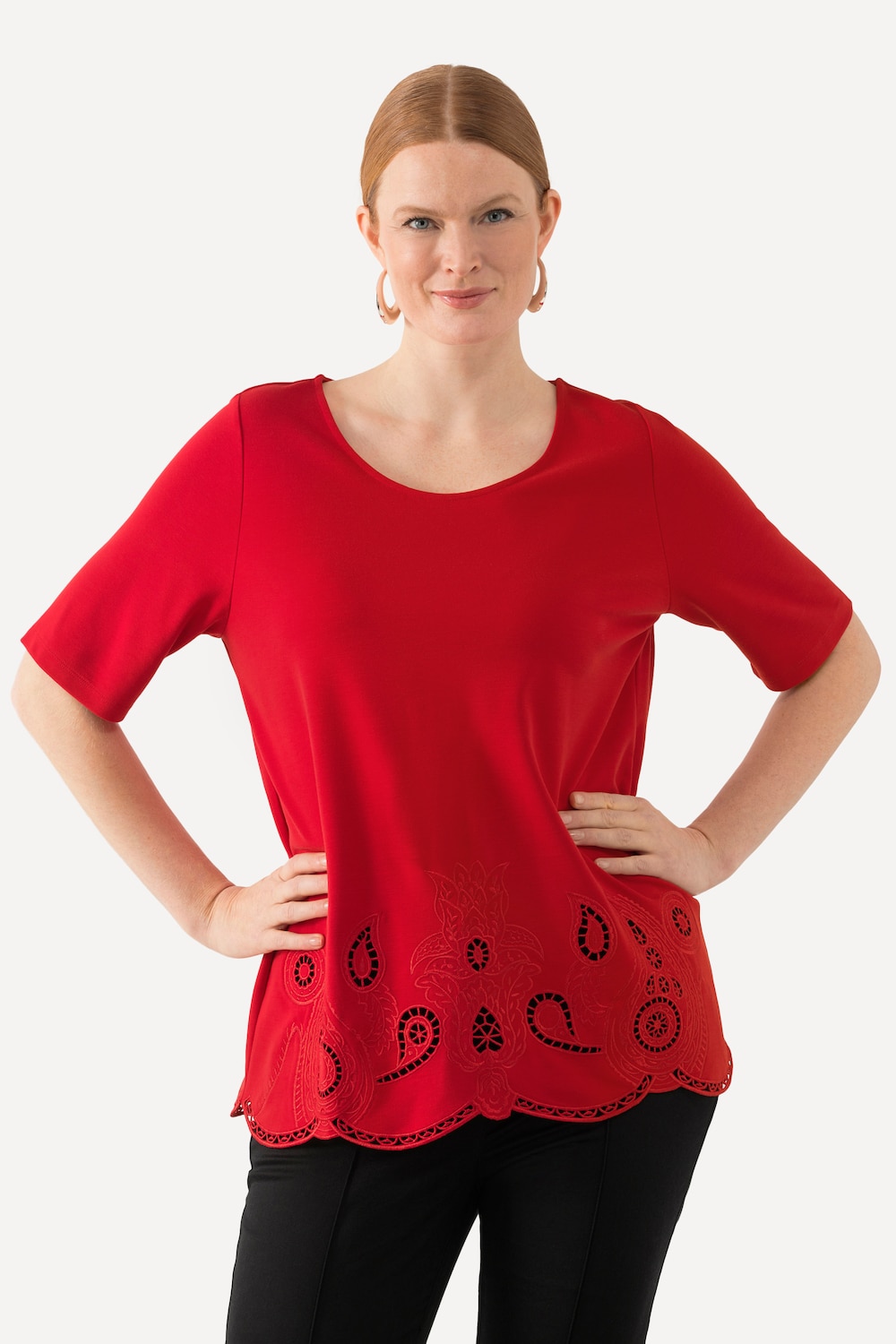 Grote Maten T-shirt, Dames, rood, Maat: 46/48, Viscose/Synthetische vezels, Ulla Popken