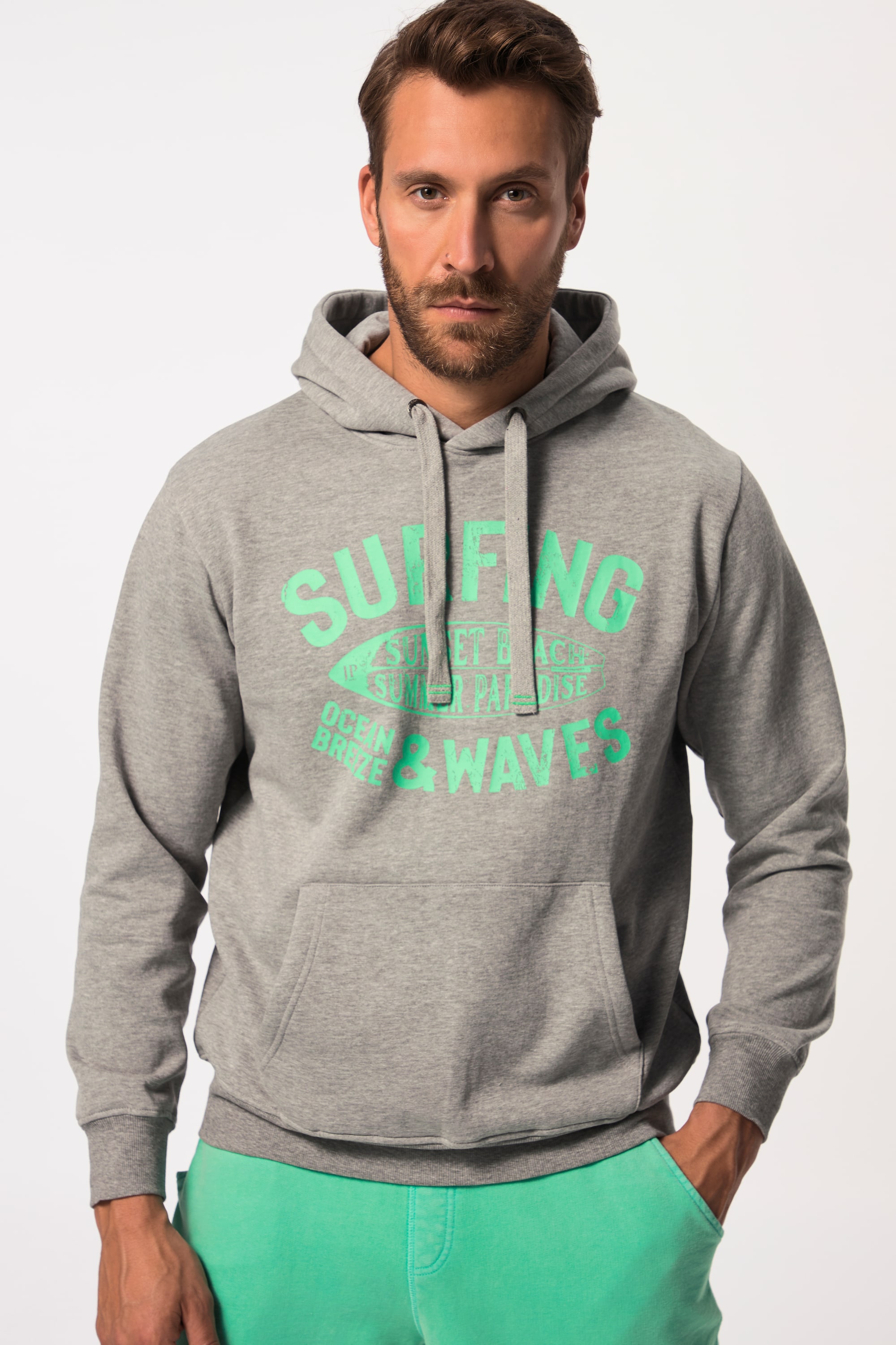 JP 1880 große Größen Sweatshirt L grau melange Hoodie Kapuzensweater Brust Print - Produktbild 2