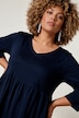 Jersey jurk, empirenaad, V-hals, 3/4-mouwen, zakken