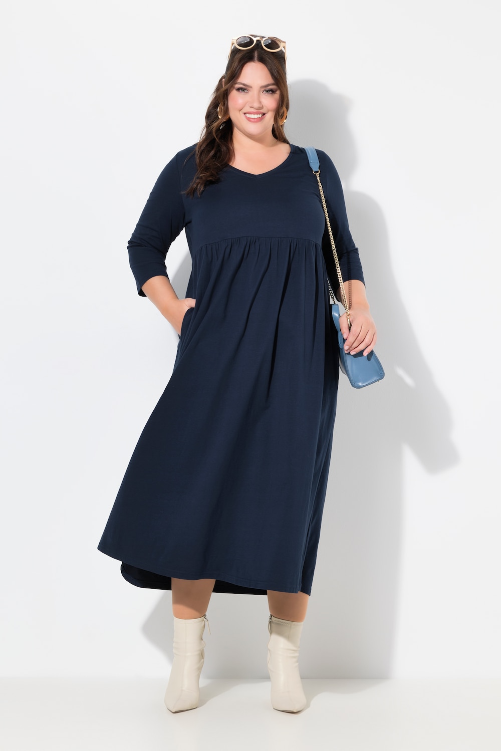 Große Größen Jerseykleid, Damen, blau, Größe: 42/44, Baumwolle, Ulla Popken