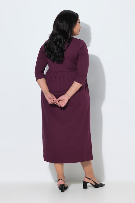 Jersey jurk, empirenaad, V-hals, 3/4-mouwen, zakken