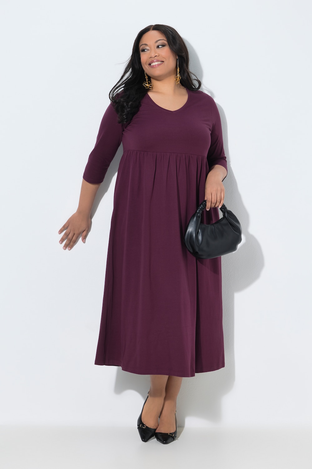 Jerseykleid, Empirenaht, V-Ausschnitt, 3/4-Arm, Taschen
