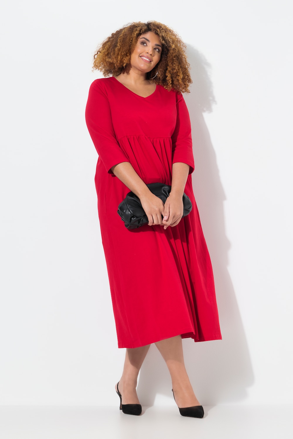 Jerseykleid, Empirenaht, V-Ausschnitt, 3/4-Arm, Taschen