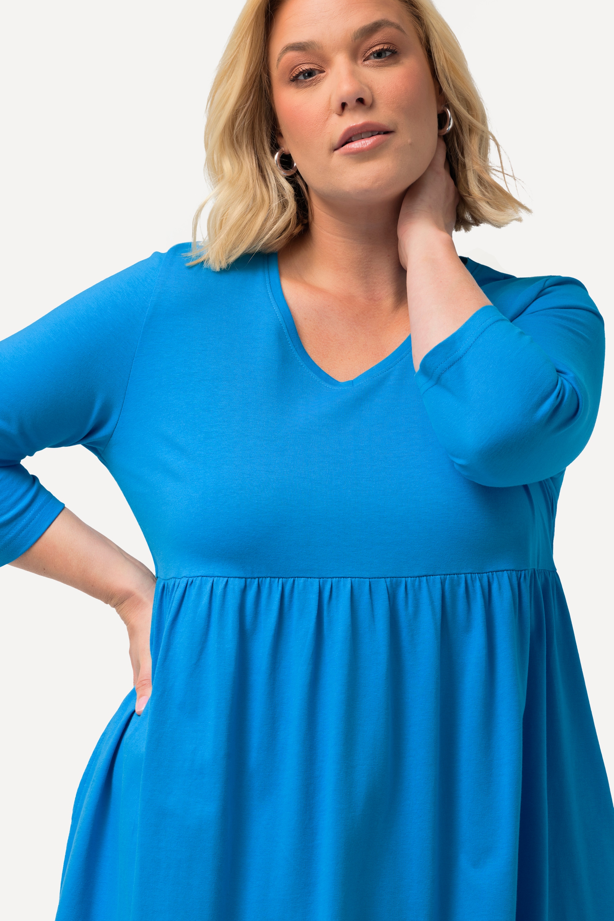 Ulla Popken Damen große Größen Jerseykleid Empirenaht V Ausschnitt 3 4 Arm