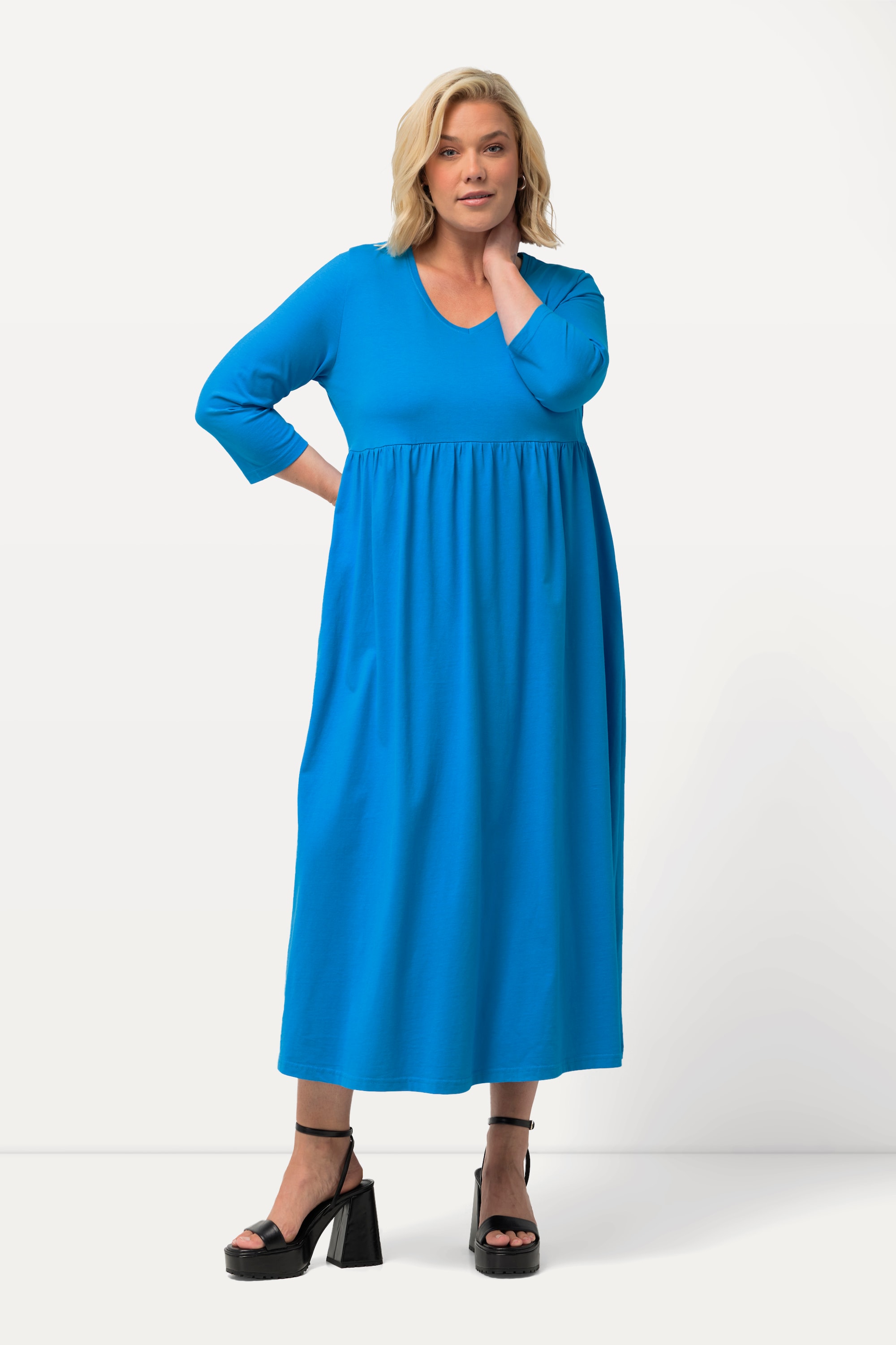 Ulla Popken Damen große Größen Jerseykleid Empirenaht V Ausschnitt 3 4 Arm
