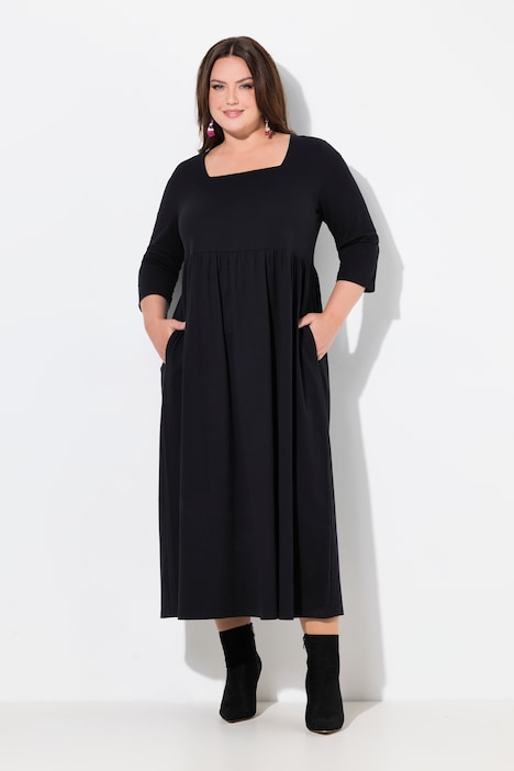 Square Neck Empire Knit A-line Pocket Dress