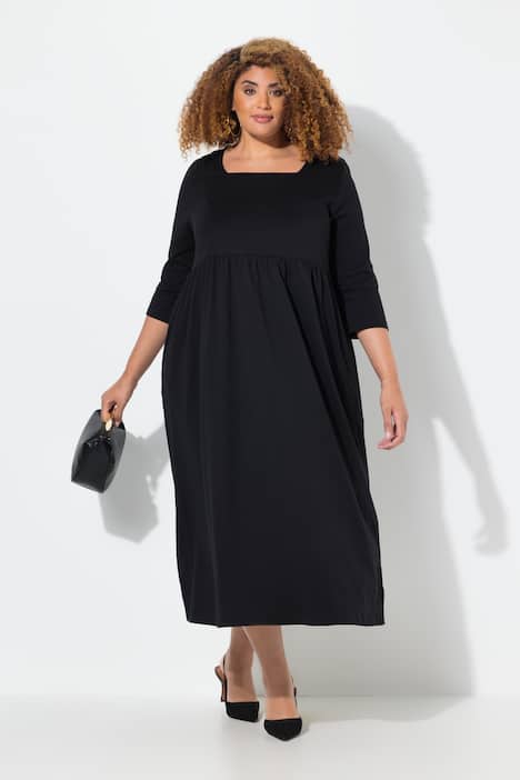 Robe évasée en jersey, encolure carré et manches 3/4