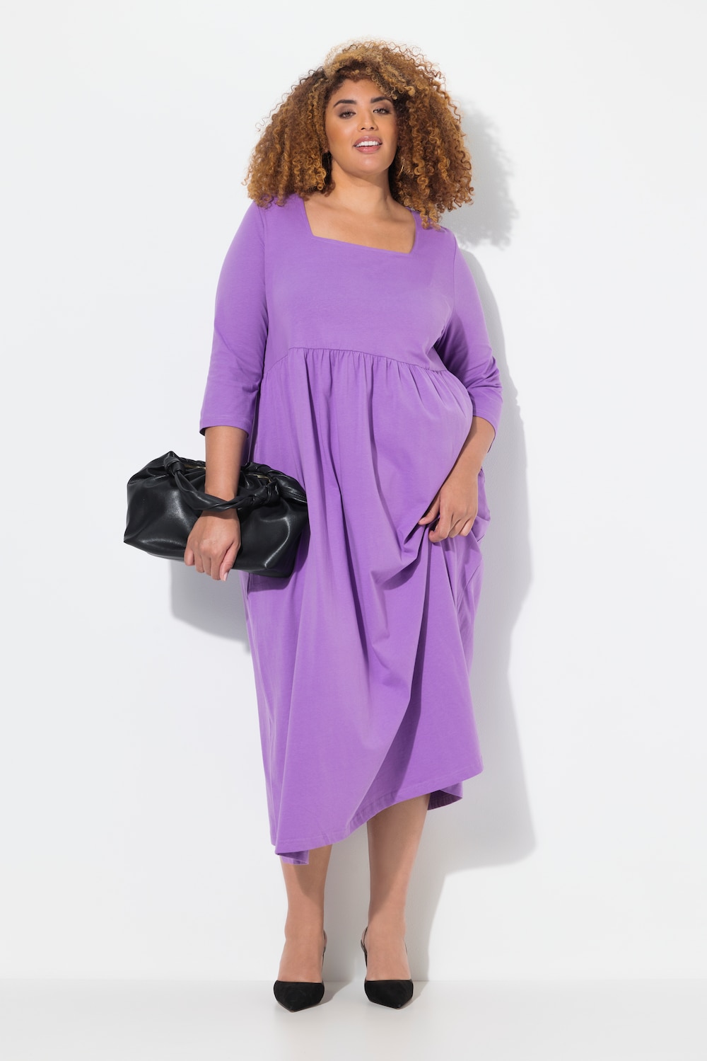 Jerseykleid, A-Linie, Carré-Ausschnitt, 3/4-Arm