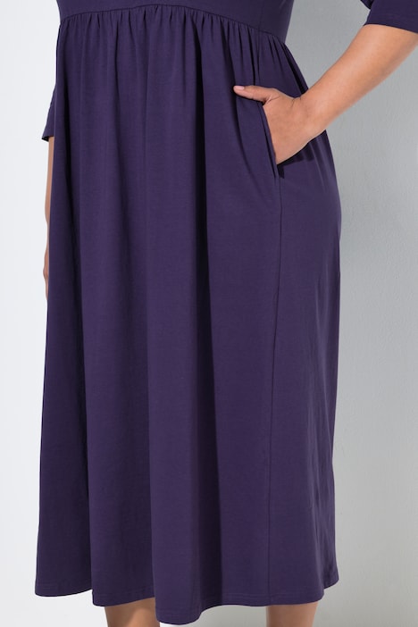Robe évasée en jersey, encolure carré et manches 3/4