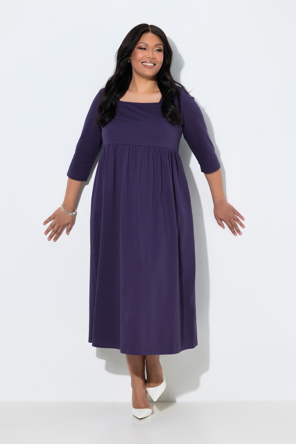 Jerseykleid, A-Linie, Carré-Ausschnitt, 3/4-Arm