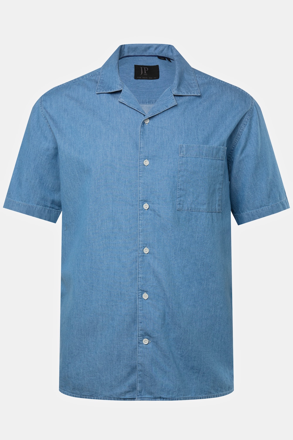 Overhemd, korte mouwen, jeanslook, Cubaanse kraag, Cubaanse fit, tot 8XL