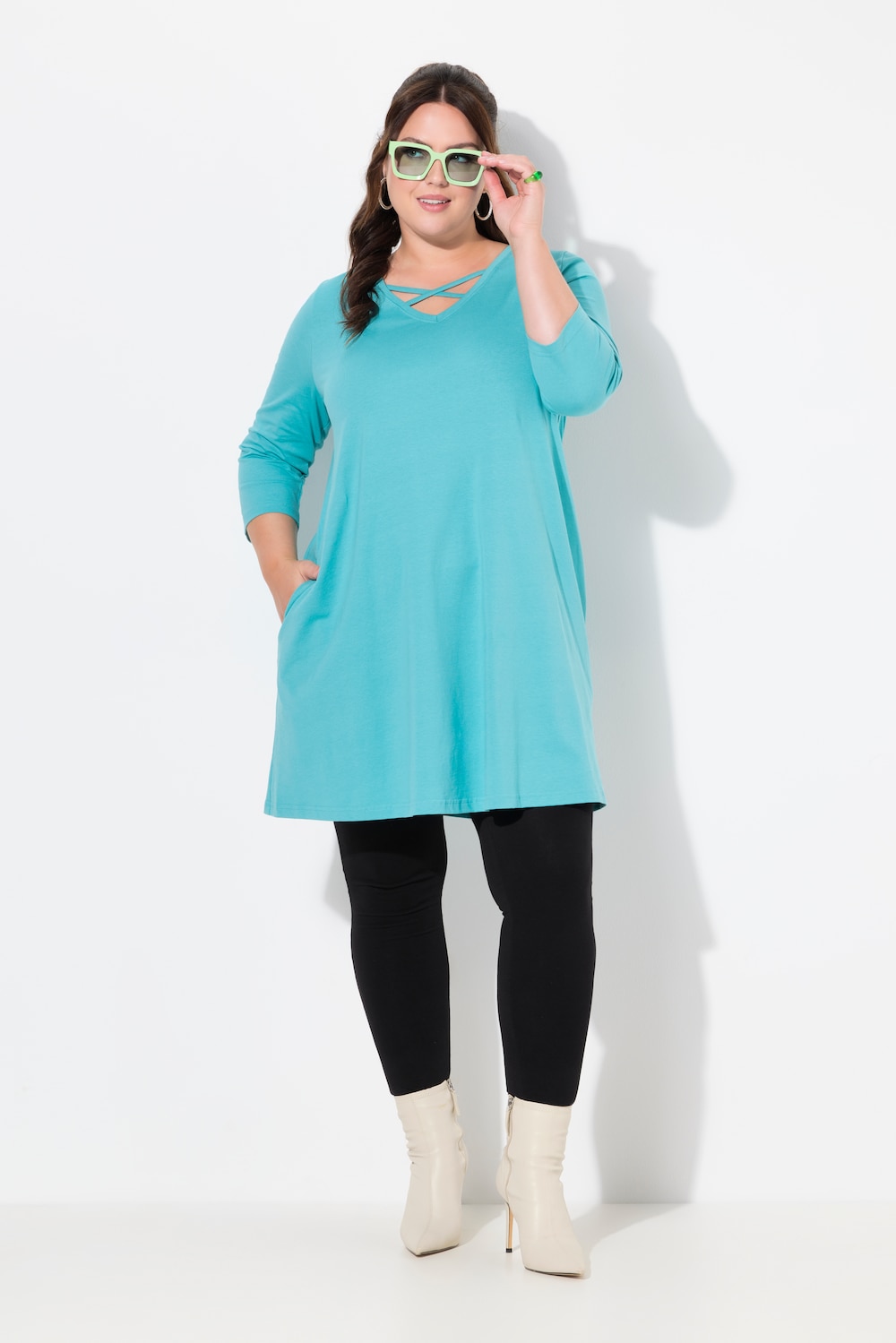 Große Größen Longshirt, Damen, türkis, Größe: 58/60, Baumwolle, Ulla Popken