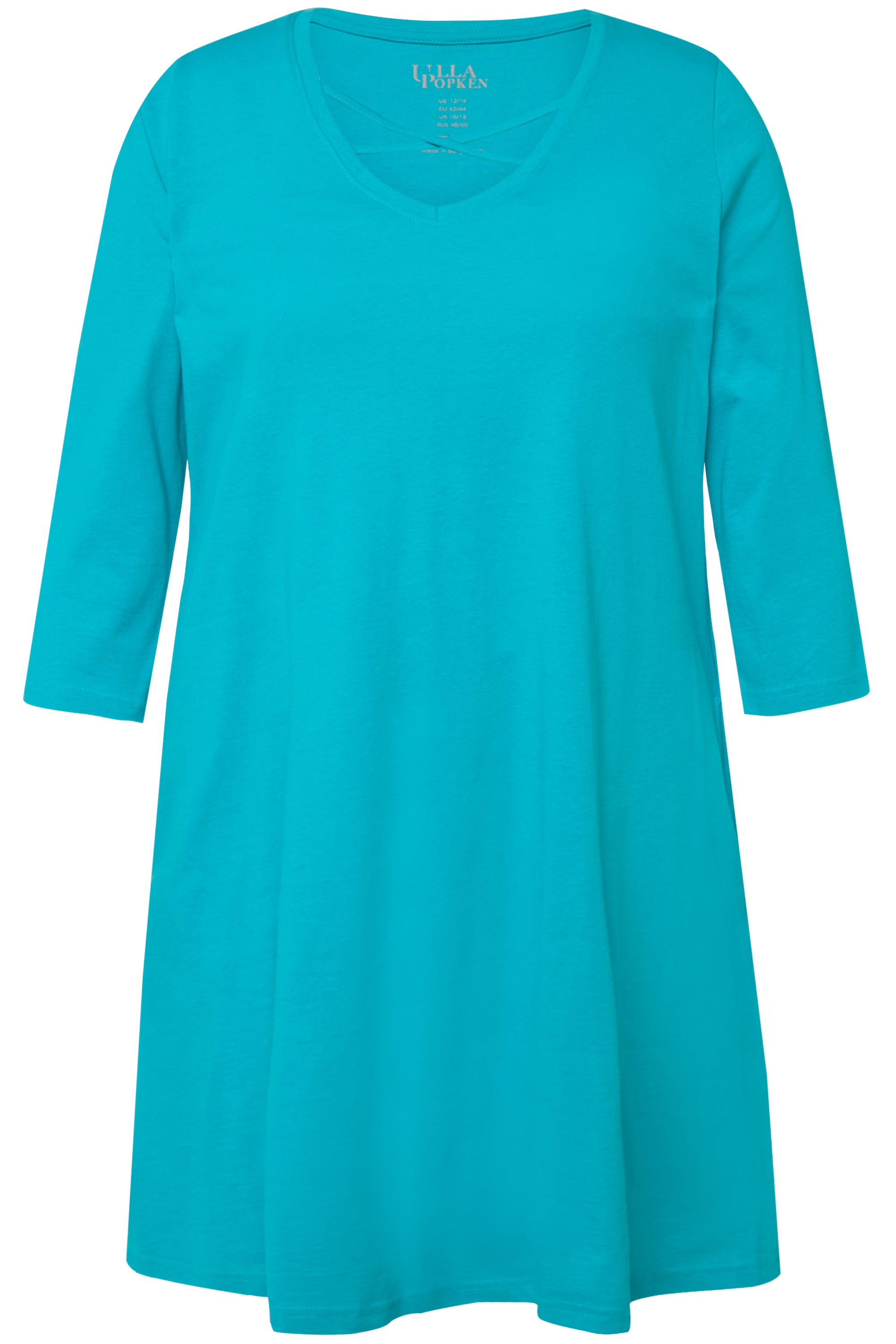 Ulla Popken Damen große Größen Longshirt Zierbänder A Linie V Ausschnitt