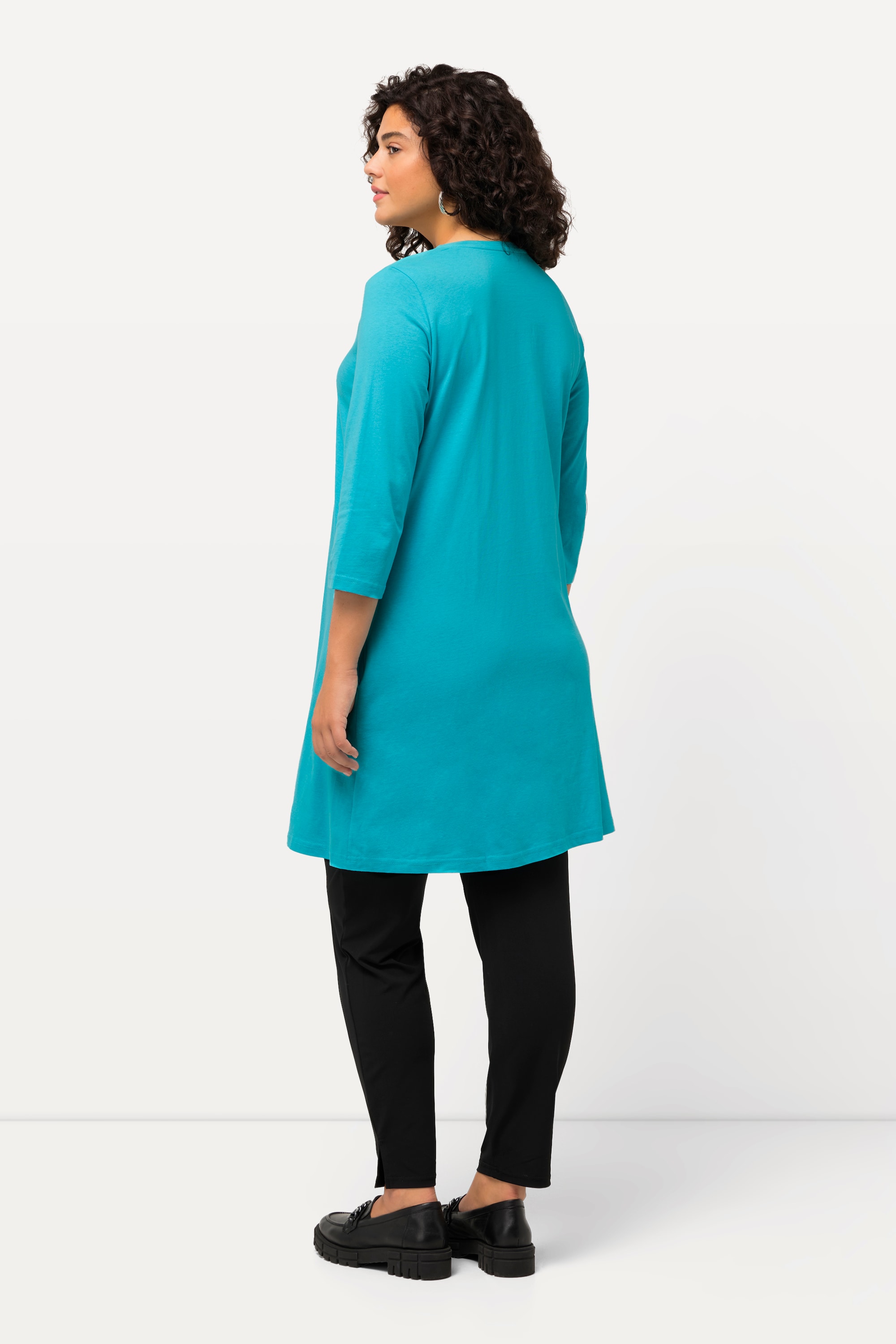 Ulla Popken Damen große Größen Longshirt Zierbänder A Linie V Ausschnitt