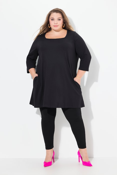 Square Neckline Knit Swing A-line Pocket Tunic