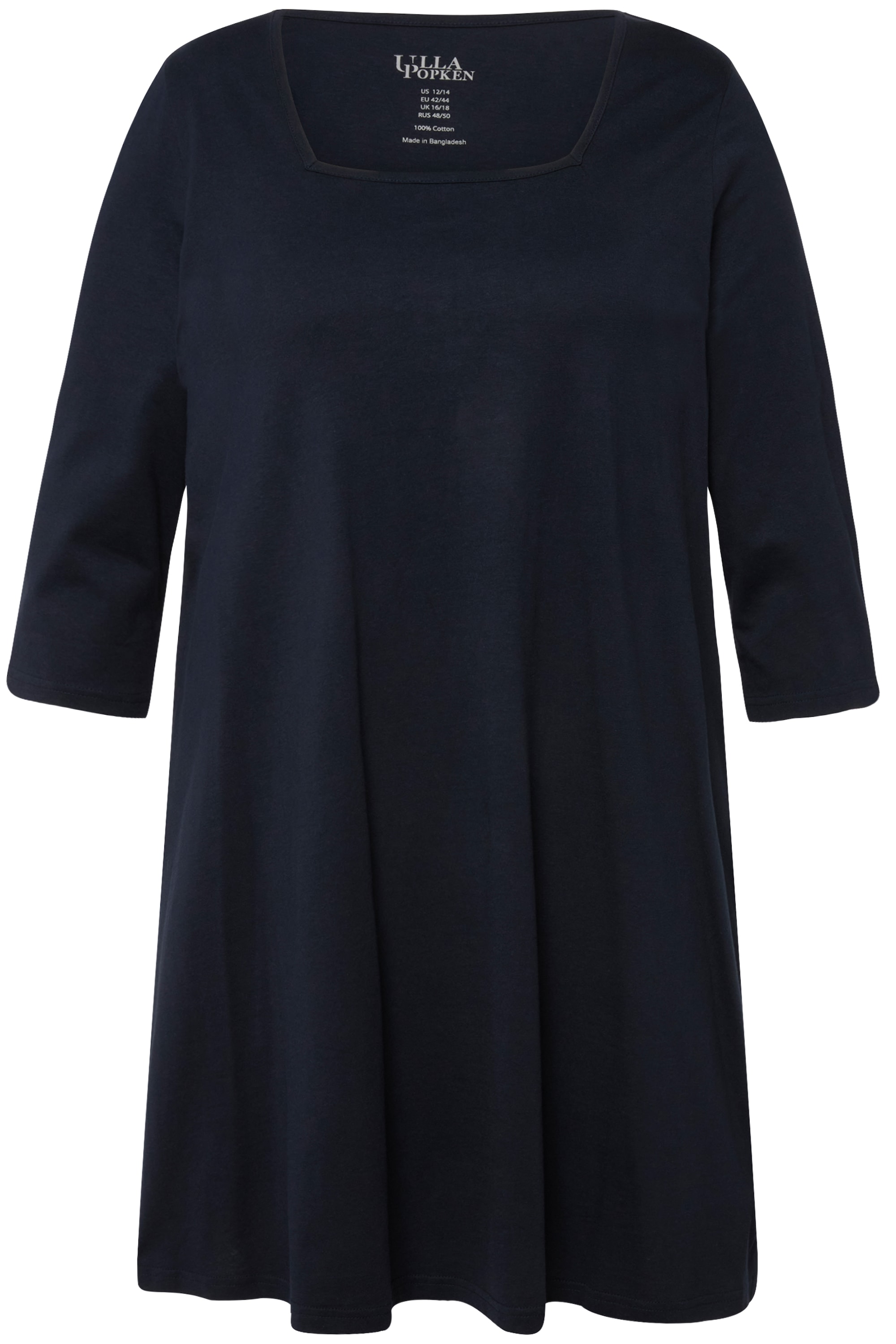 Ulla Popken Damen große Größen Longshirt A Linie Carré Ausschnitt 3 4 Arm 825970