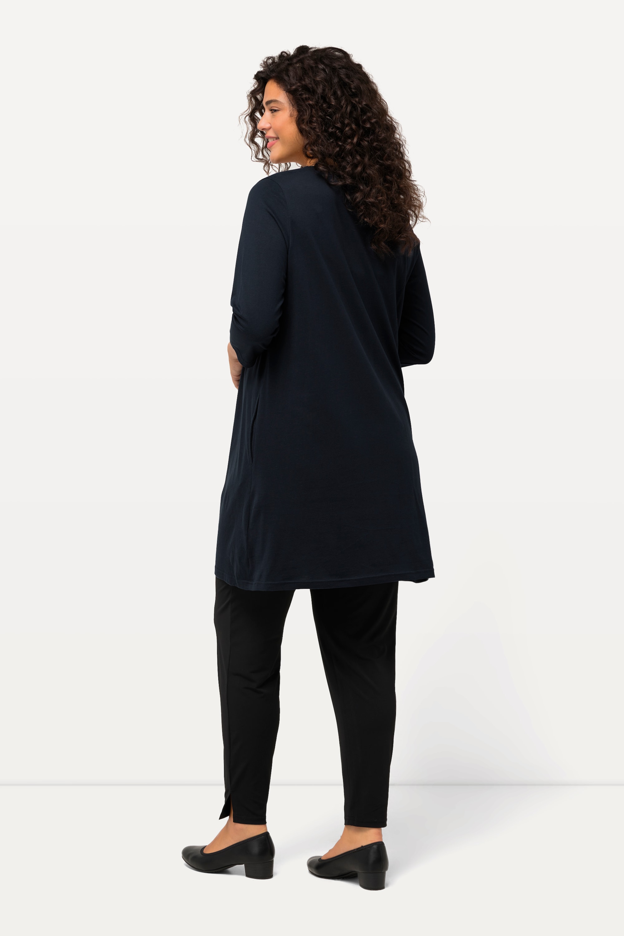 Ulla Popken Damen große Größen Longshirt A Linie Carré Ausschnitt 3 4 Arm 825970