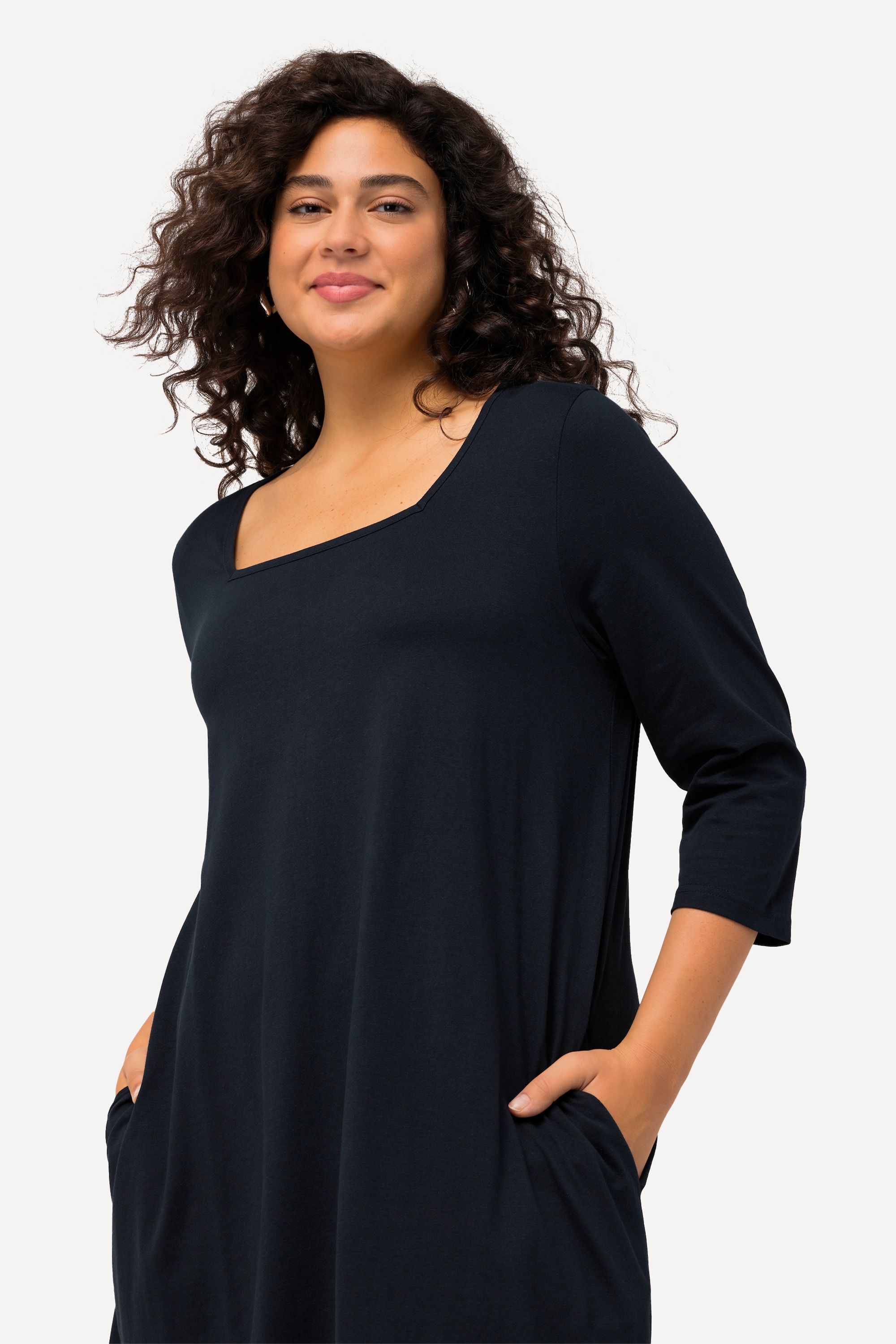 Ulla Popken Damen große Größen Longshirt A Linie Carré Ausschnitt 3 4 Arm 825970