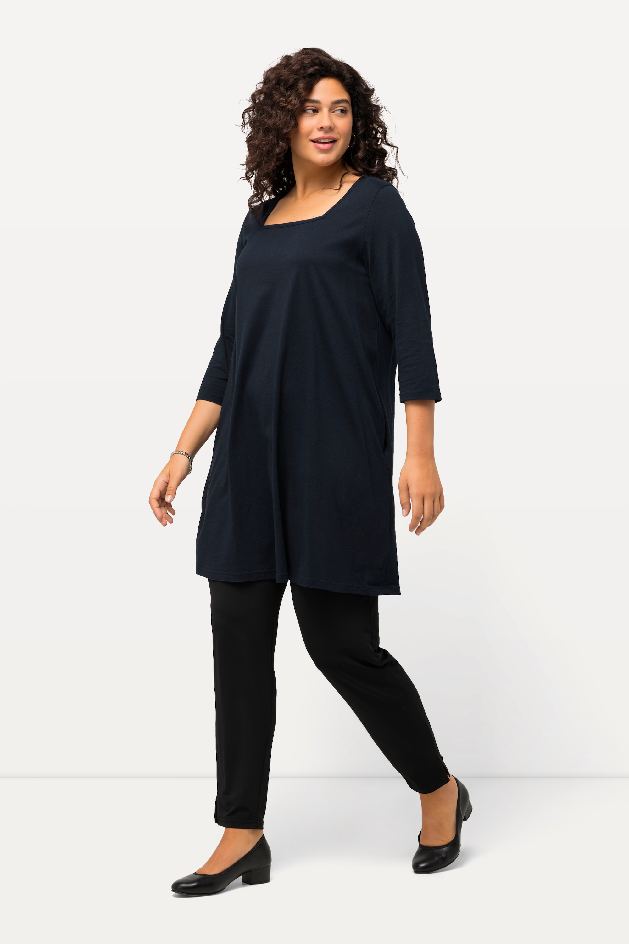 Ulla Popken Damen große Größen Longshirt A Linie Carré Ausschnitt 3 4 Arm 825970