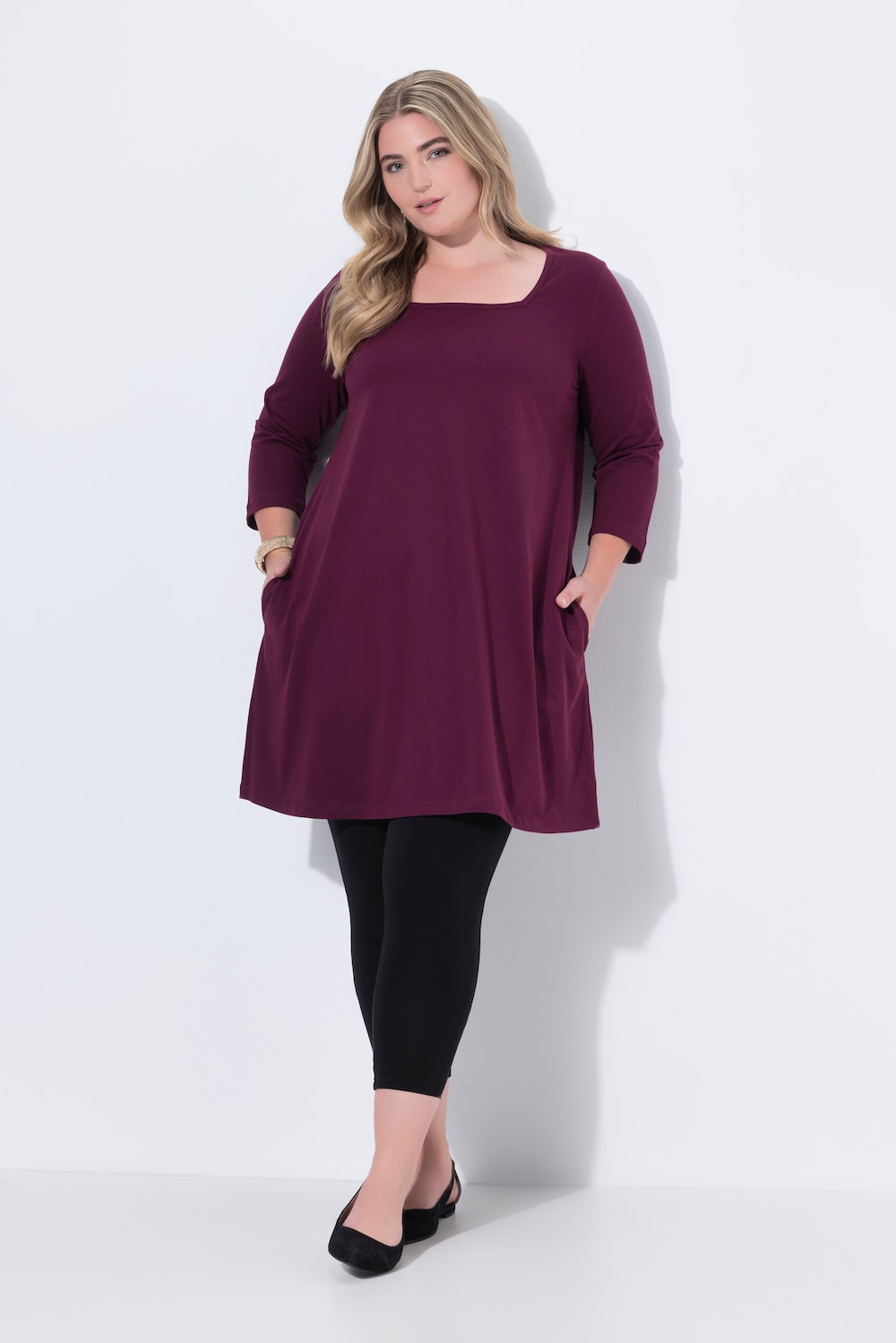 Longshirt, A-lijn, carrÃ©hals, 3/4-mouw