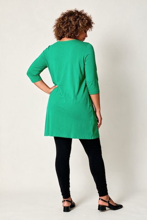 T-shirt long, coupé évasée, décolleté carré et manches 3/4