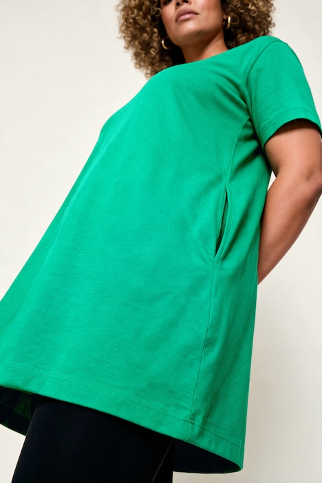 T-shirt long, coupé évasée, décolleté carré et manches 3/4