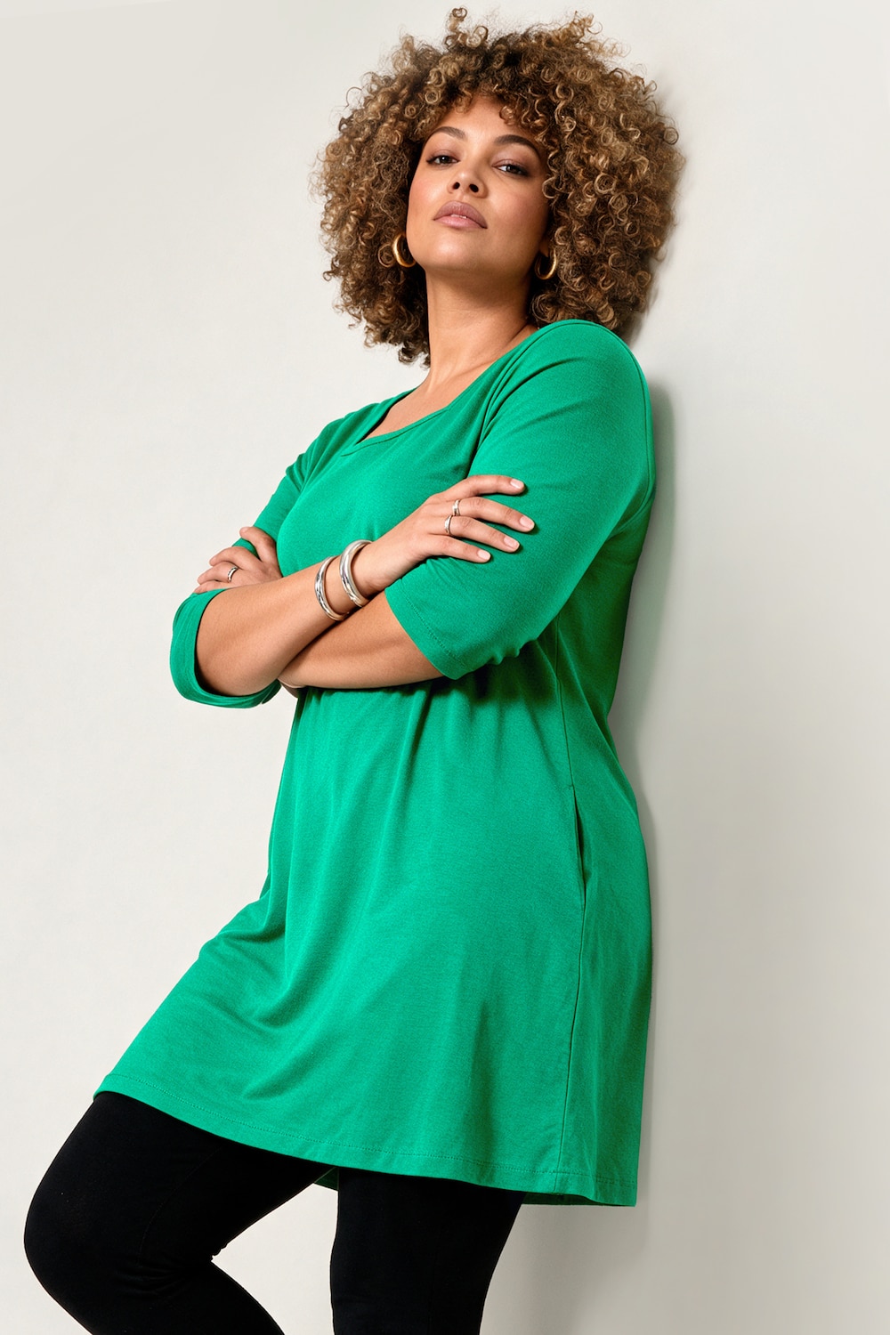 Longshirt, A-Linie, Carré-Ausschnitt, 3/4-Arm