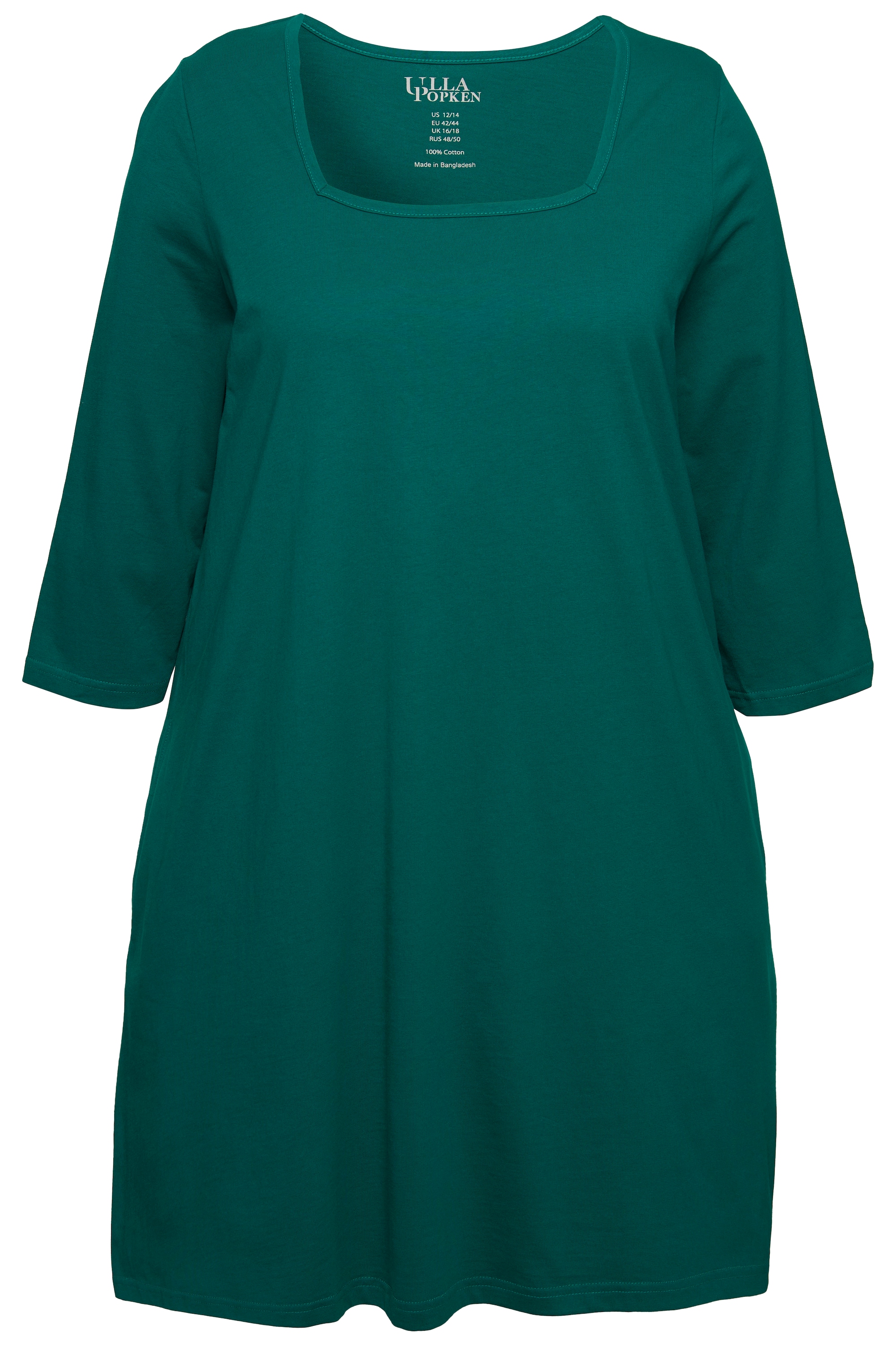 Ulla Popken Damen große Größen Longshirt A Linie Carré Ausschnitt 3 4 Arm 825970