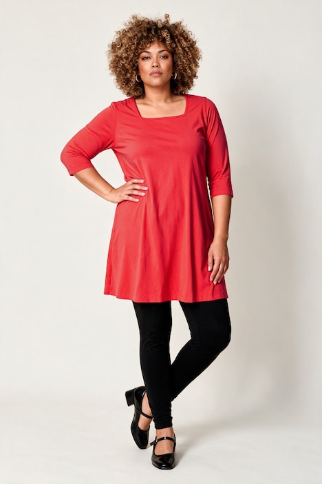 Longshirt, A-Linie, Carré-Ausschnitt, 3/4-Arm