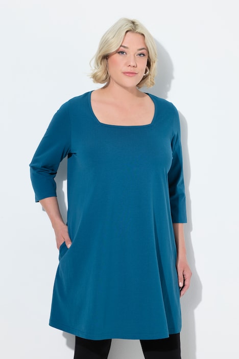 Longshirt, A-Linie, Carré-Ausschnitt, 3/4-Arm