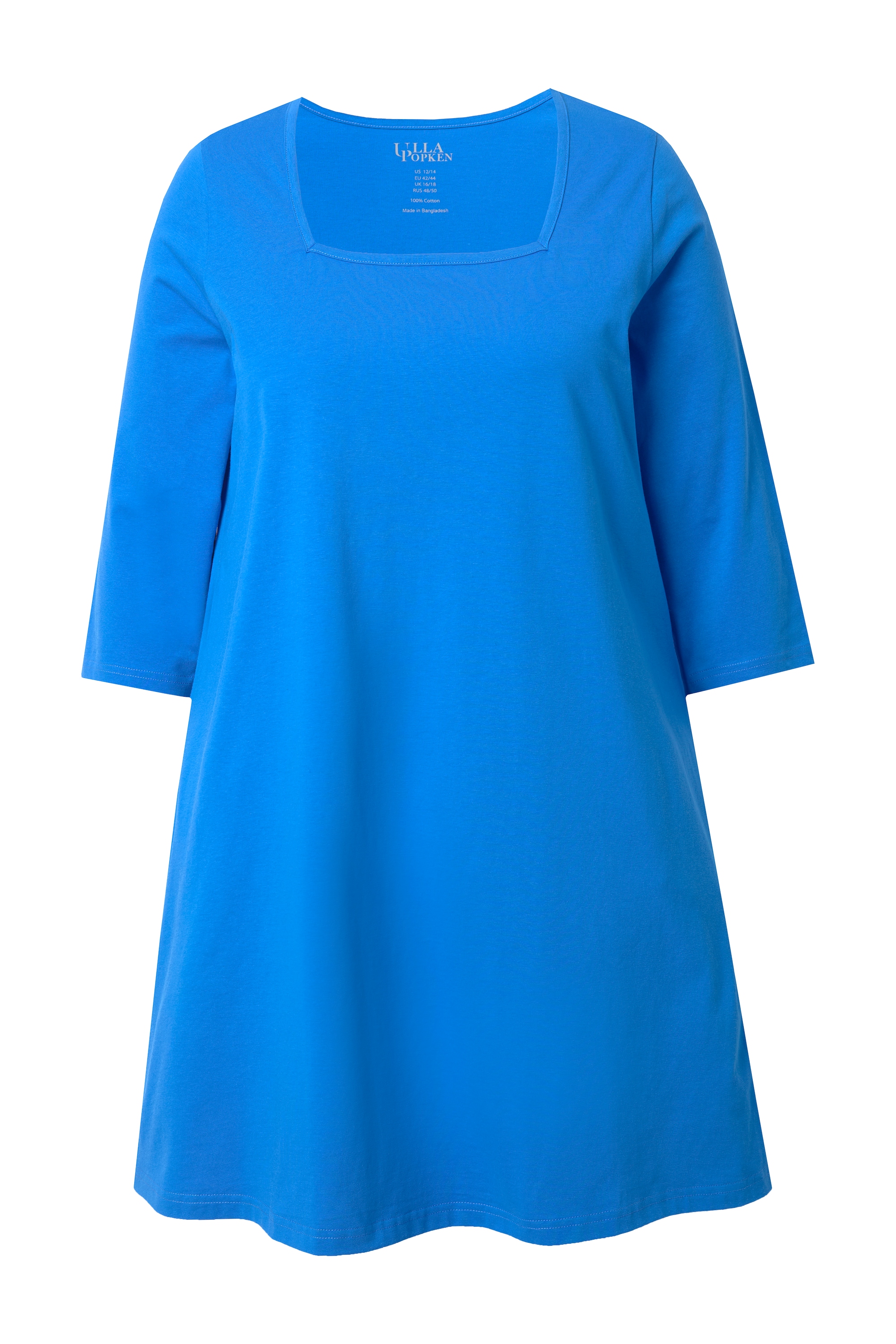 Ulla Popken Damen große Größen Longshirt A Linie Carré Ausschnitt 3 4 Arm 825970