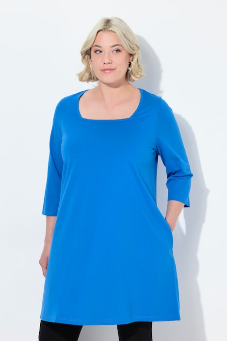 Square Neckline Knit Swing A-line Pocket Tunic