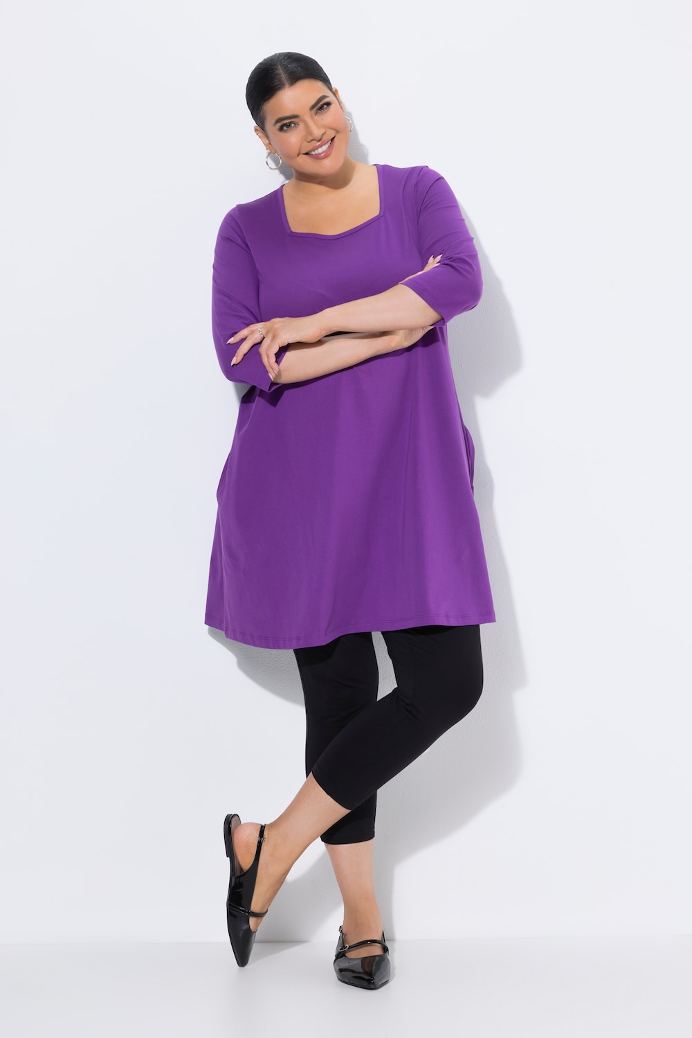 Longshirt, A-lijn, carréhals, 3/4-mouw