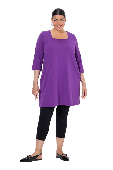 Dlouhé tričko, A střih, hranatý výstřih, 3/4 rukávy