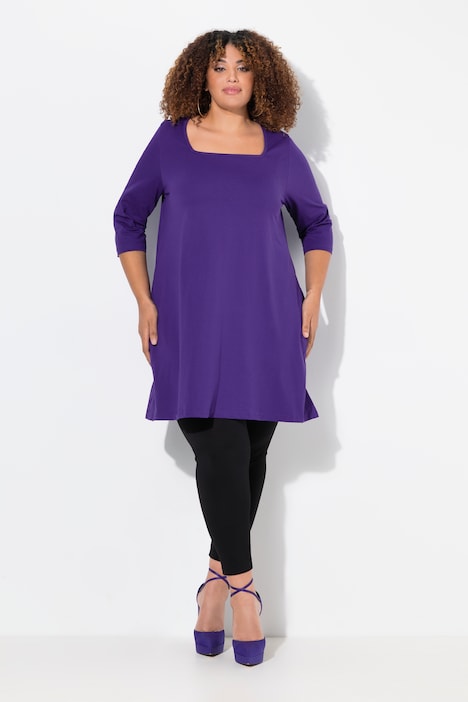 Square Neckline Knit Swing A-line Pocket Tunic