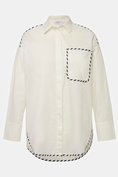 Camicia dal taglio oversize con pistagna a contrasto e maniche lunghe bianco sporco Ulla Popken