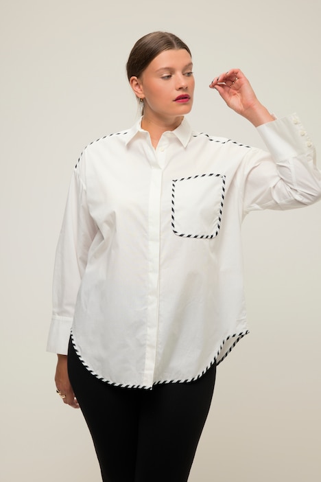 Contrast Piping Long Sleeve Button Down Shirt | all Blouses | Blouses