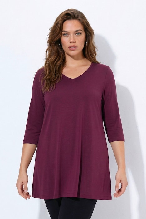Longshirt, A-Linie, V-Ausschnitt, 3/4-Arm