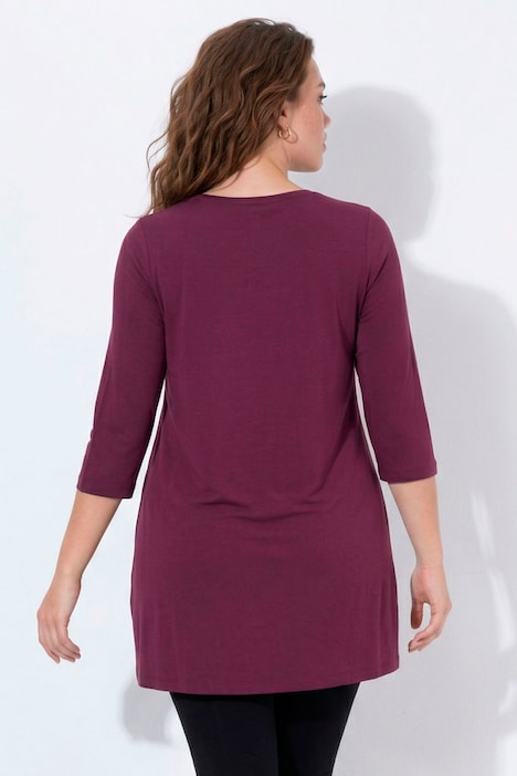 Longshirt, A-Linie, V-Ausschnitt, 3/4-Arm