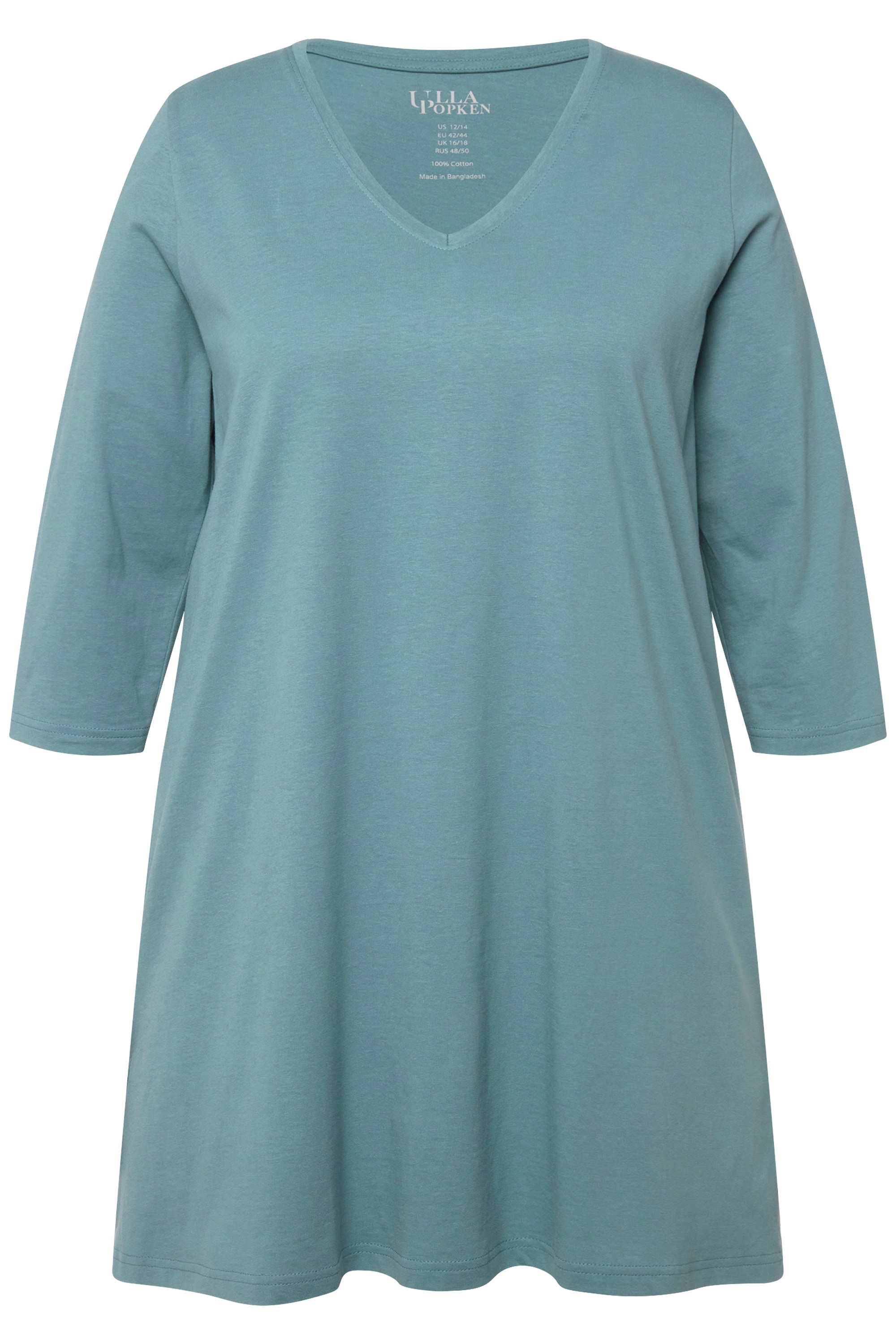Ulla Popken Damen große Größen Longshirt A Linie V Ausschnitt 3 4 Arm 825989