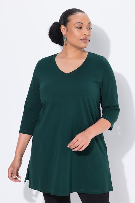 Longshirt, A-Linie, V-Ausschnitt, 3/4-Arm