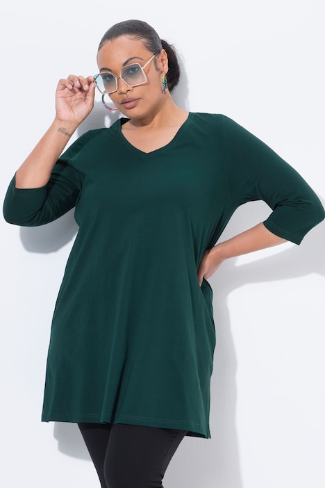 Longshirt, A-Linie, V-Ausschnitt, 3/4-Arm