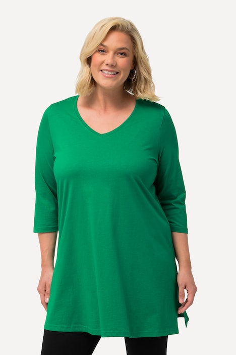 V-Neck Swing A-line Hem Cotton Knit Tunic