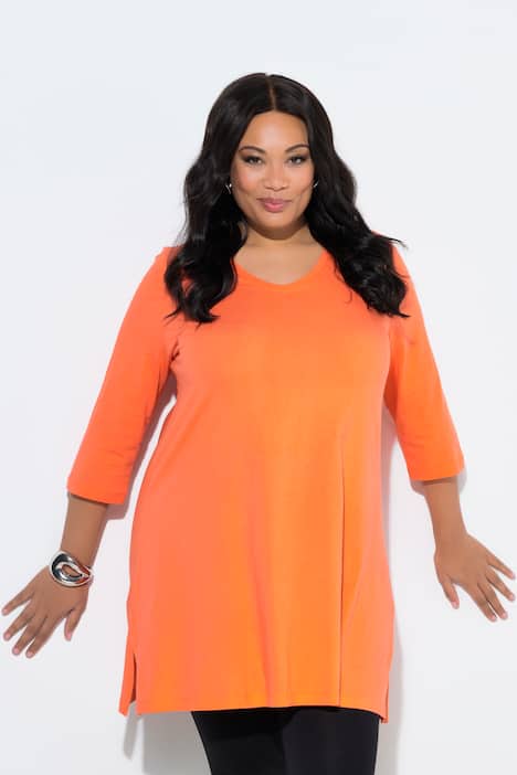 Longshirt, A-lijn, V-hals, 3/4-mouwen