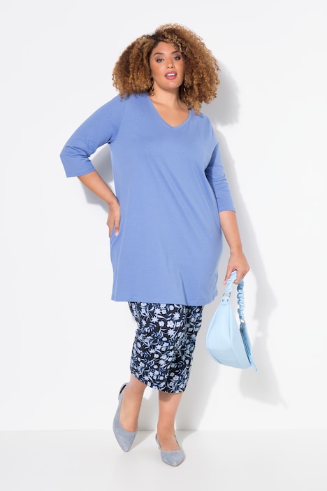 V-Neck Swing A-line Hem Cotton Knit Tunic