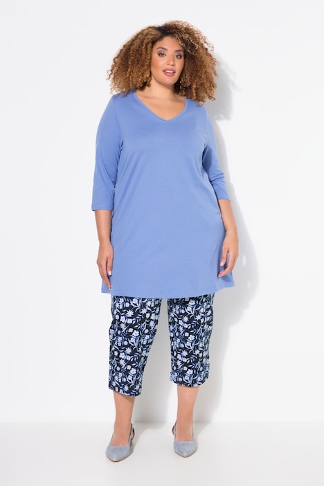 V-Neck Swing A-line Hem Cotton Knit Tunic