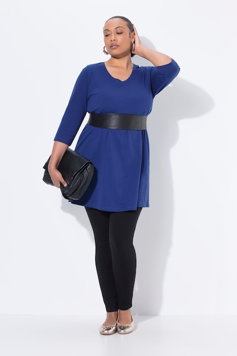 Longshirt, A-Linie, V-Ausschnitt, 3/4-Arm