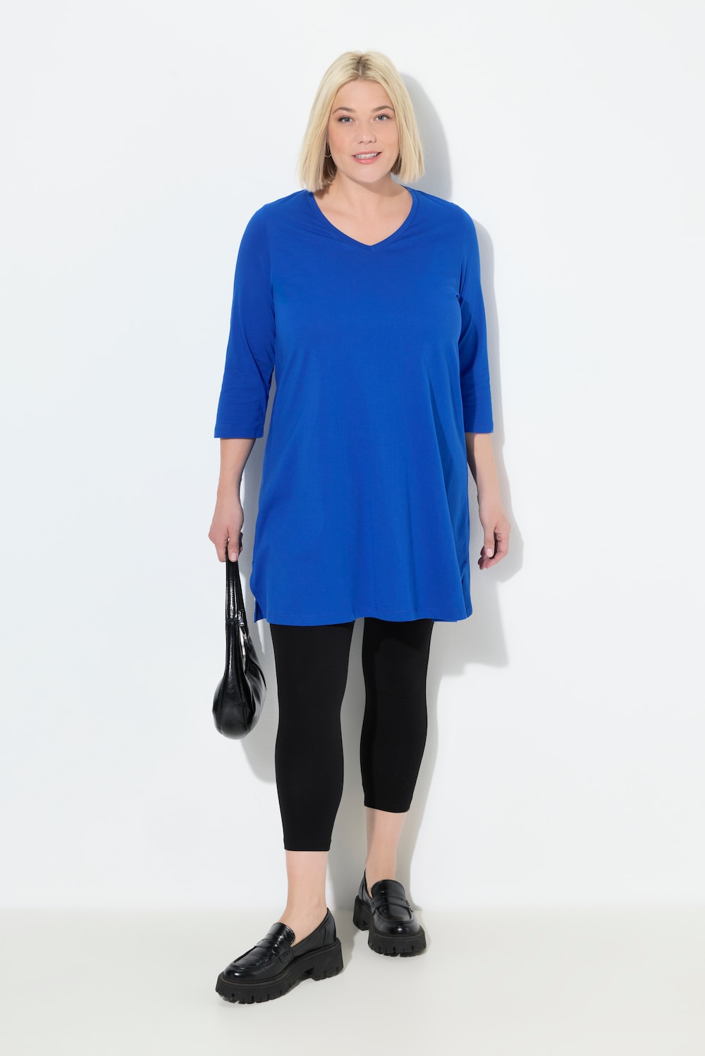 Longshirt, A-Linie, V-Ausschnitt, 3/4-Arm