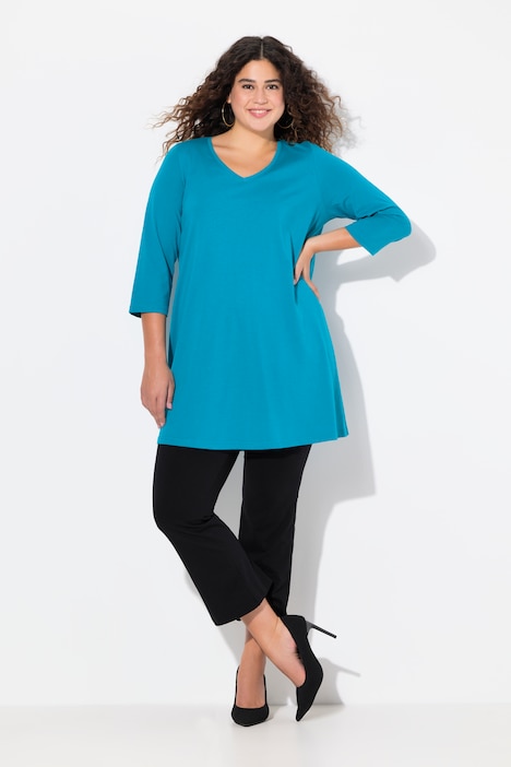 V-Neck Swing A-line Hem Cotton Knit Tunic