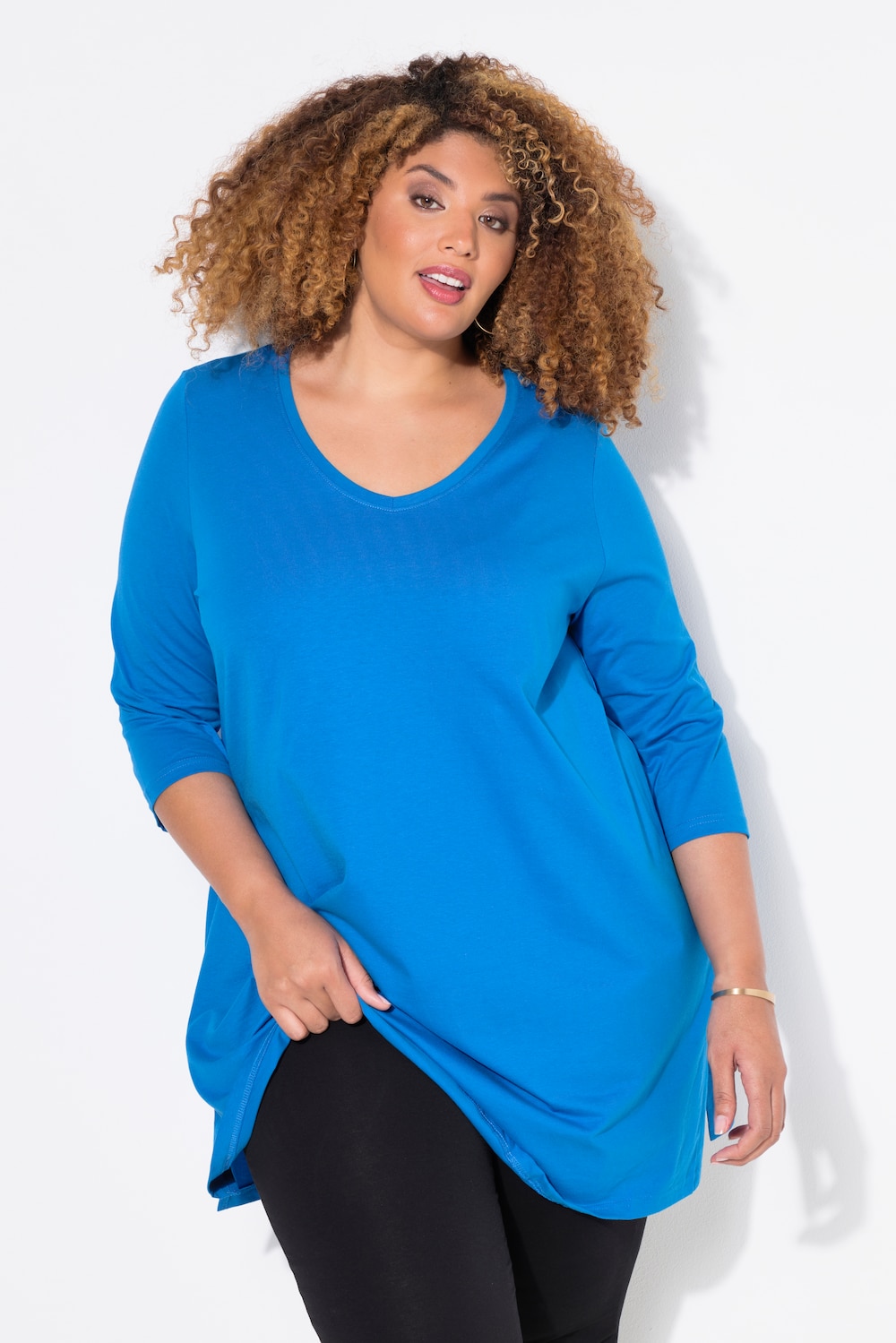 Longshirt, A-Linie, V-Ausschnitt, 3/4-Arm